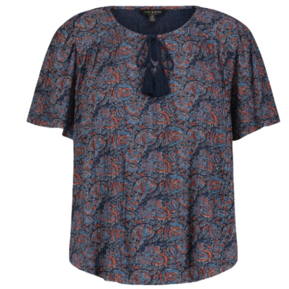 Lucky Brand Tops - Lucky Brand Paisley Split Neck T-Shirt Tassel Ties Blue Multicolor Size Medium
